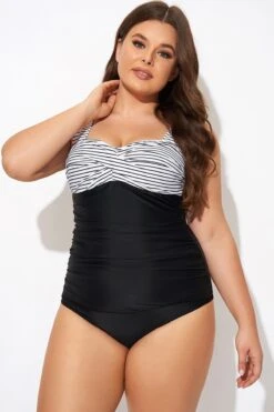 Black Stripe Wide Straps One Piece Swimsuit 12 Black Stripe Wide Straps One Piece Swimsuit -Maraluxe Swimwear Shop b deop097004 5