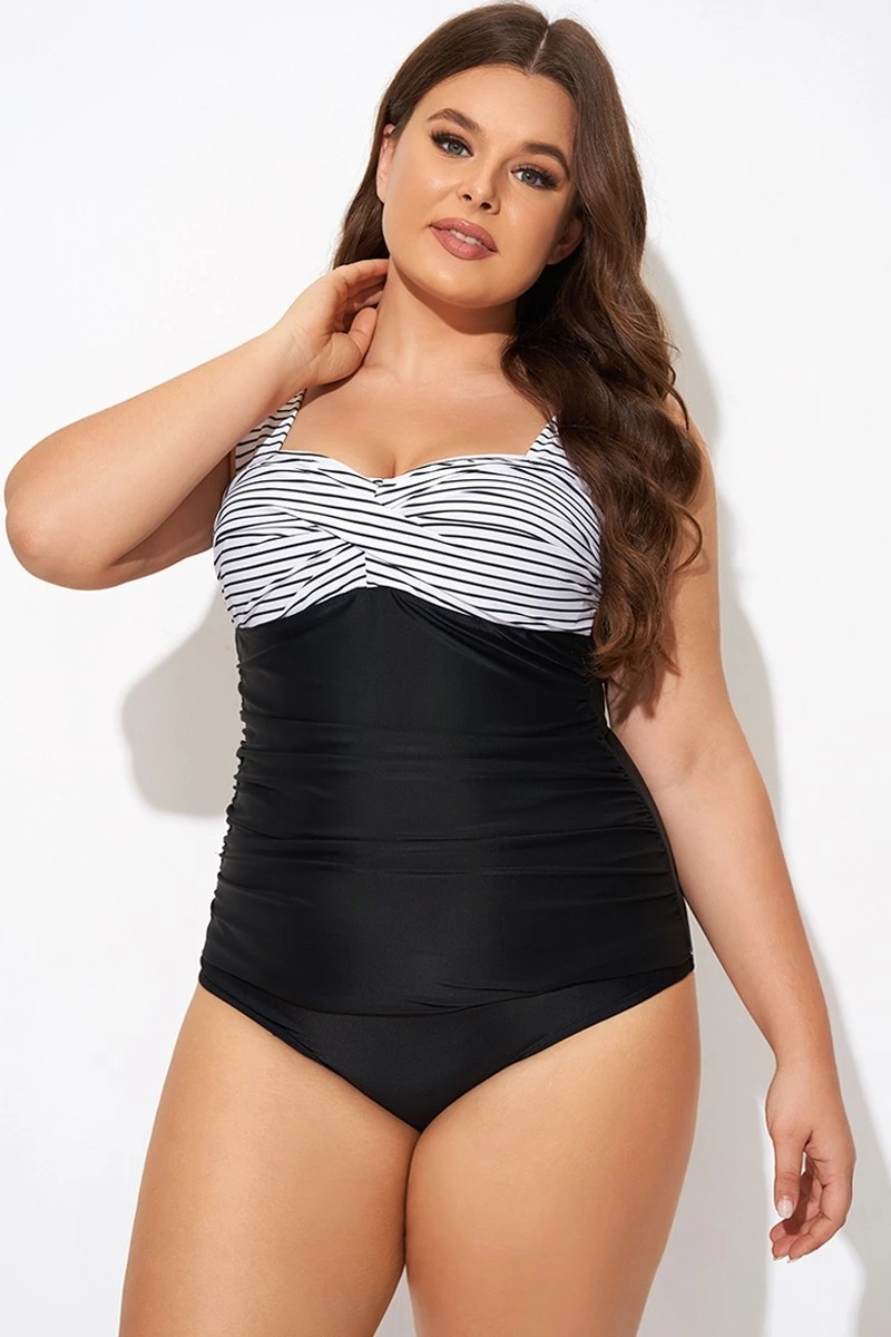 Black Stripe Wide Straps One Piece Swimsuit 7 Black Stripe Wide Straps One Piece Swimsuit - Image 5