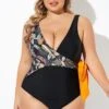 Black Printed Tie Wrap One Piece Swimsuit 2 Black Printed Tie Wrap One Piece Swimsuit -Maraluxe Swimwear Shop b deop098005 1 2