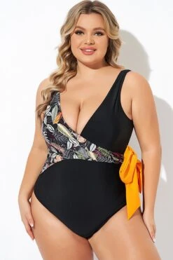 Black Printed Tie Wrap One Piece Swimsuit -Maraluxe Swimwear Shop b deop098005 3
