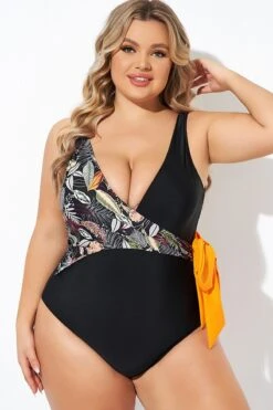 Black Printed Tie Wrap One Piece Swimsuit -Maraluxe Swimwear Shop b deop098005 4