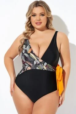 Black Printed Tie Wrap One Piece Swimsuit -Maraluxe Swimwear Shop b deop098005 6
