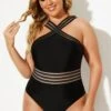 Black Crossover Lady Vintage One Piece Swimsuit -Maraluxe Swimwear Shop b deop115001 1