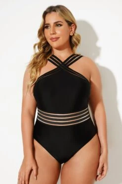 Black Crossover Lady Vintage One Piece Swimsuit 8 Black Crossover Lady Vintage One Piece Swimsuit -Maraluxe Swimwear Shop b deop115001 3