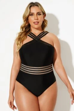 Black Crossover Lady Vintage One Piece Swimsuit 9 Black Crossover Lady Vintage One Piece Swimsuit -Maraluxe Swimwear Shop b deop115001 4