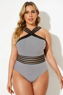 Stripe Crossover Vintage One Piece Swimsuit -Maraluxe Swimwear Shop b deop115002 44