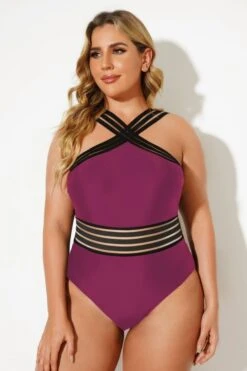 Red Criss-cross Straps Full Lining One Piece Swimsuit -Maraluxe Swimwear Shop b deop115003 33