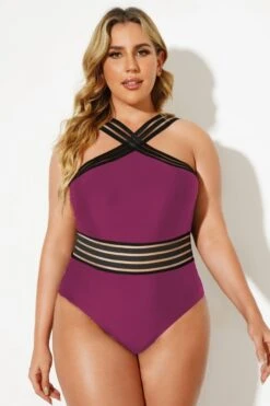 Red Criss-cross Straps Full Lining One Piece Swimsuit -Maraluxe Swimwear Shop b deop115003 44