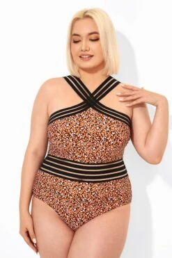 Printed Mesh Elastic One Piece Swimsuit For Lady