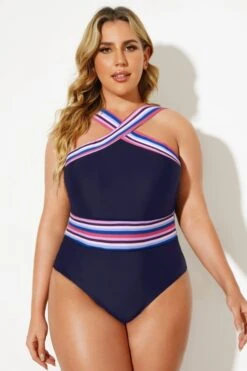 Blue Crossover Women One Piece Swimsuit -Maraluxe Swimwear Shop b deop115005 33