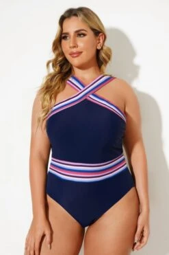 Blue Crossover Women One Piece Swimsuit -Maraluxe Swimwear Shop b deop115005 44