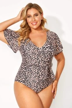 Leopard Printed One Piece Swimsuit With Sleeves -Maraluxe Swimwear Shop b deop124001 3