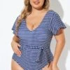 Blue And White Stripe Women One Piece Swimsuit -Maraluxe Swimwear Shop b deop124005 1 1