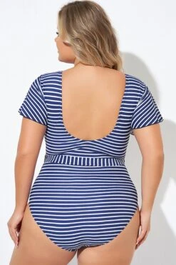 Blue And White Stripe Women One Piece Swimsuit 9 Blue And White Stripe Women One Piece Swimsuit -Maraluxe Swimwear Shop b deop124005 2