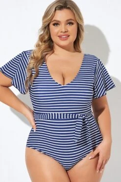 Blue And White Stripe Women One Piece Swimsuit 10 Blue And White Stripe Women One Piece Swimsuit -Maraluxe Swimwear Shop b deop124005 3