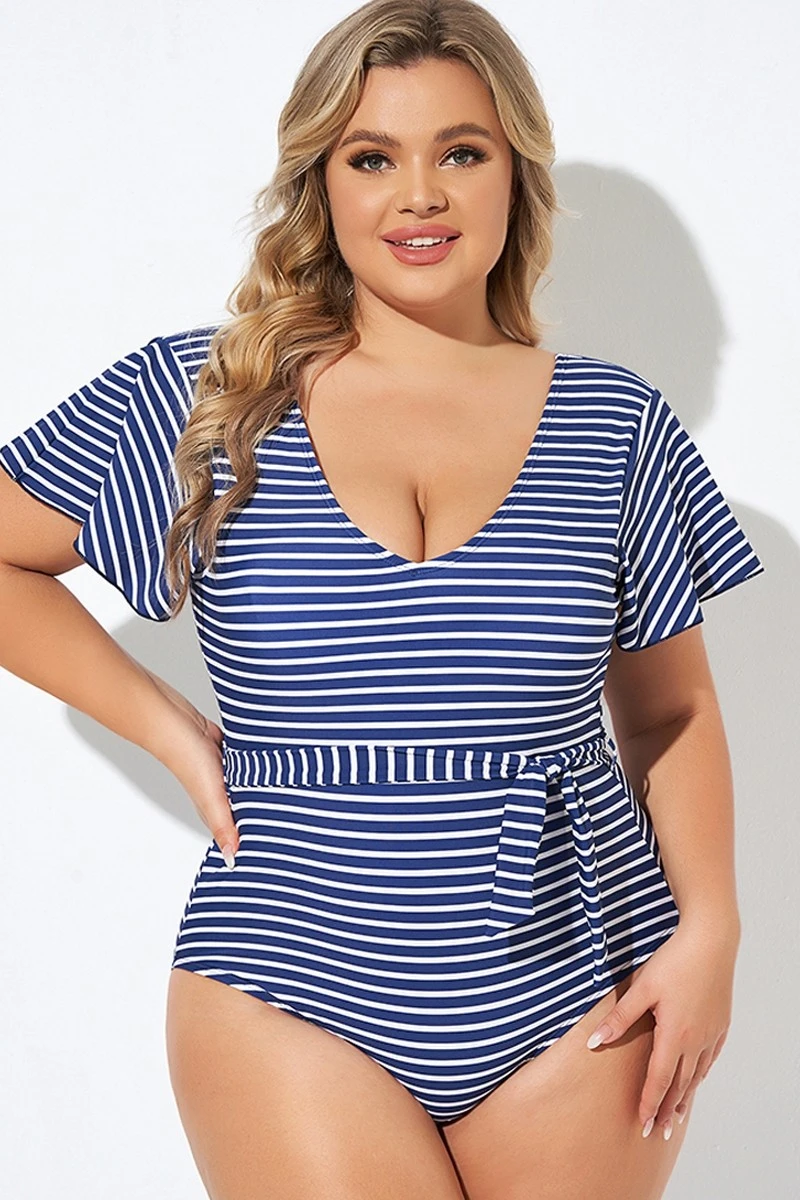 Blue And White Stripe Women One Piece Swimsuit 5 Blue And White Stripe Women One Piece Swimsuit - Image 3