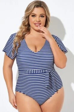 Blue And White Stripe Women One Piece Swimsuit 11 Blue And White Stripe Women One Piece Swimsuit -Maraluxe Swimwear Shop b deop124005 4