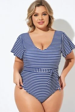 Blue And White Stripe Women One Piece Swimsuit 12 Blue And White Stripe Women One Piece Swimsuit -Maraluxe Swimwear Shop b deop124005 6