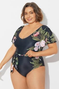 Floral Print Ruffle Sleeves One Piece Swimsuit -Maraluxe Swimwear Shop b deop124007 4