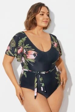 Floral Print Ruffle Sleeves One Piece Swimsuit -Maraluxe Swimwear Shop b deop124007 5