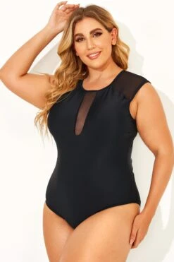 Black Sexy Mesh Shoulder One Piece Swimsuit 10 Black Sexy Mesh Shoulder One Piece Swimsuit -Maraluxe Swimwear Shop b deop143001 3