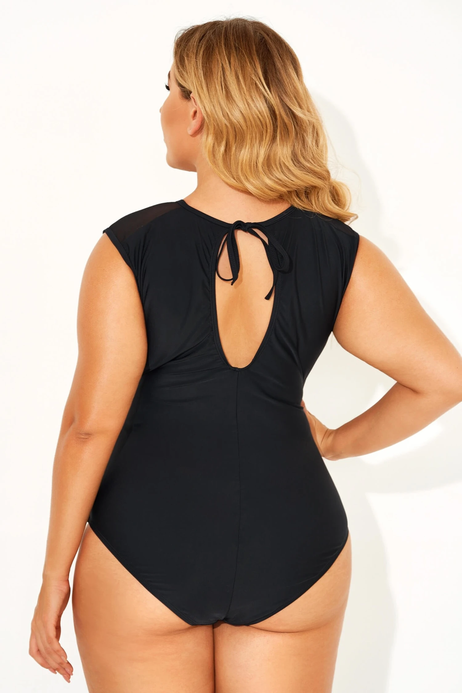 Black Sexy Mesh Shoulder One Piece Swimsuit 4 Black Sexy Mesh Shoulder One Piece Swimsuit - Image 2