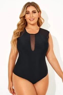 Black Sexy Mesh Shoulder One Piece Swimsuit 12 Black Sexy Mesh Shoulder One Piece Swimsuit -Maraluxe Swimwear Shop b deop143001 6