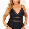 Black Mesh V-neck Women One Piece Swimsuit -Maraluxe Swimwear Shop b deop145001 1