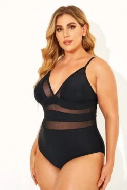 Black Mesh V-neck Women One Piece Swimsuit 10 Black Mesh V-neck Women One Piece Swimsuit -Maraluxe Swimwear Shop b deop145001 2