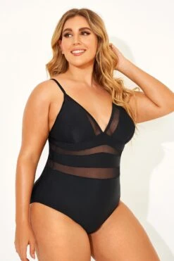 Black Mesh V-neck Women One Piece Swimsuit 11 Black Mesh V-neck Women One Piece Swimsuit -Maraluxe Swimwear Shop b deop145001 3