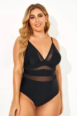Black Mesh V-neck Women One Piece Swimsuit 13 Black Mesh V-neck Women One Piece Swimsuit -Maraluxe Swimwear Shop b deop145001 5