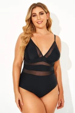 Black Mesh V-neck Women One Piece Swimsuit 12 Black Mesh V-neck Women One Piece Swimsuit -Maraluxe Swimwear Shop b deop145001 6