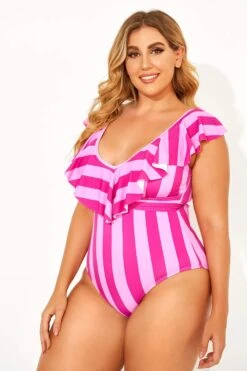 Ruffle Shoulder Swimsuit With Belt One Piece Swimsuit -Maraluxe Swimwear Shop b deop146001 2