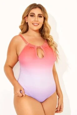 Ombre Color Keyhole Halter Top One Piece Swimsuits -Maraluxe Swimwear Shop b deop152001 5