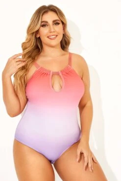 Ombre Color Keyhole Halter Top One Piece Swimsuits -Maraluxe Swimwear Shop b deop152001 6