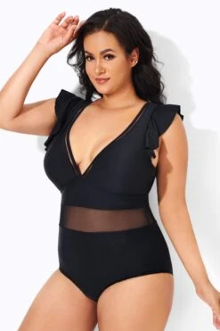 Black Ruffle Plunge V Neck One Piece Swimsuit 8 Black Ruffle Plunge V Neck One Piece Swimsuit -Maraluxe Swimwear Shop b deop164001 2