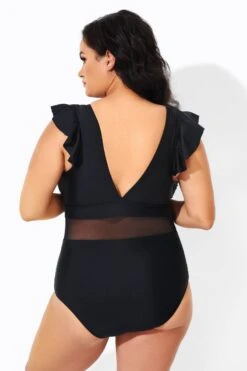 Black Ruffle Plunge V Neck One Piece Swimsuit 7 Black Ruffle Plunge V Neck One Piece Swimsuit -Maraluxe Swimwear Shop b deop164001 3