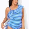 Blue & White Striped Adjustable Strap One Piece Swimsuit -Maraluxe Swimwear Shop b deop166001 1
