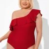 Red One Shoulder Ruffle One Piece Swimsuit -Maraluxe Swimwear Shop b deop172001 1