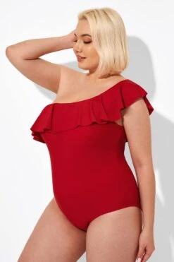 Red One Shoulder Ruffle One Piece Swimsuit -Maraluxe Swimwear Shop b deop172001 3