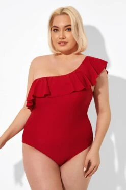 Red One Shoulder Ruffle One Piece Swimsuit -Maraluxe Swimwear Shop b deop172001 4