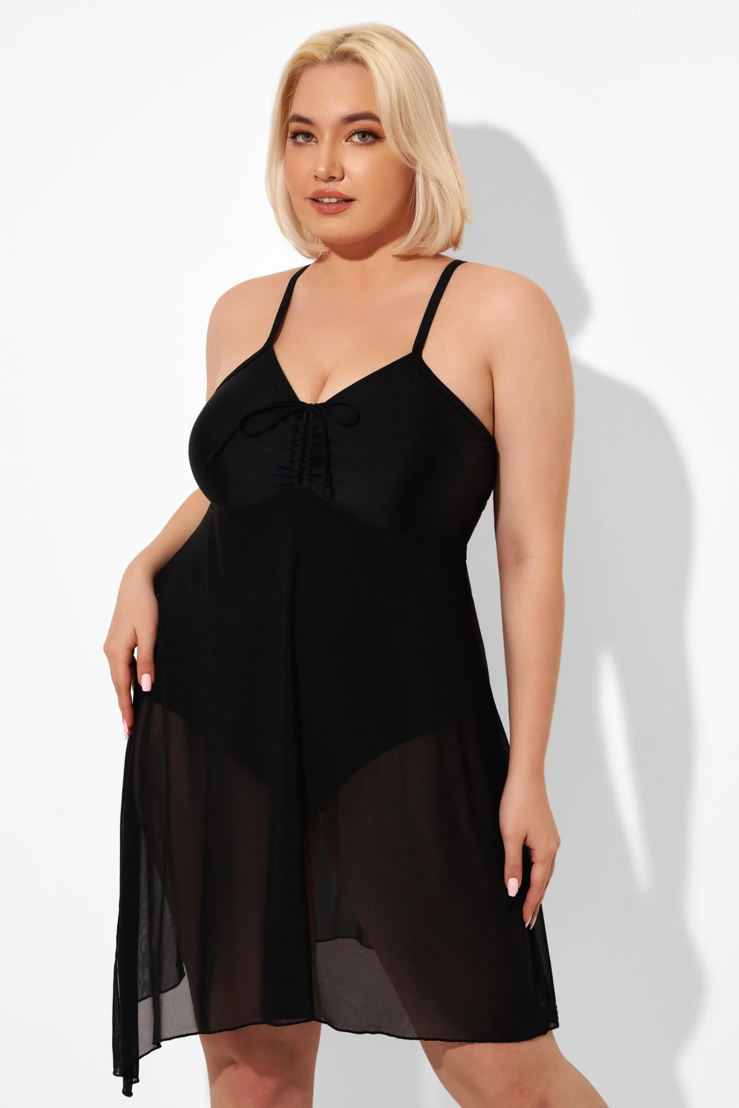 Black 2 In 1 Adjustable Straps Retro One Piece Swimsuit 3 Black 2 In 1 Adjustable Straps Retro One Piece Swimsuit