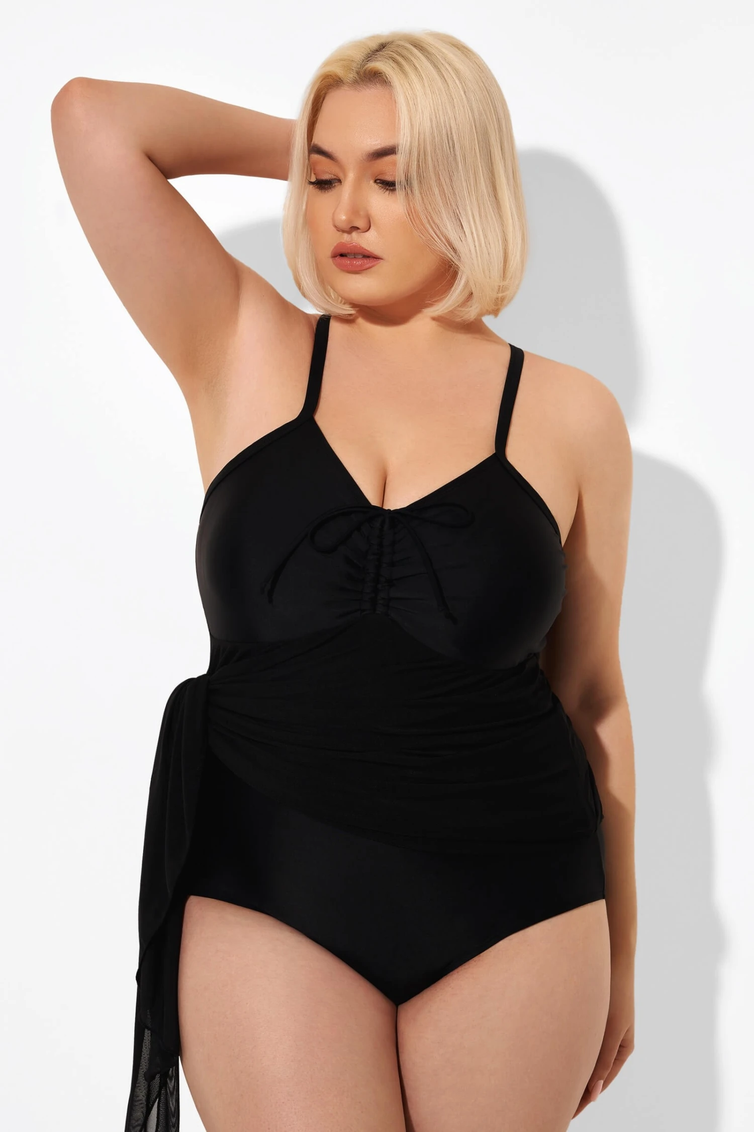 Black 2 In 1 Adjustable Straps Retro One Piece Swimsuit 4 Black 2 In 1 Adjustable Straps Retro One Piece Swimsuit - Image 2