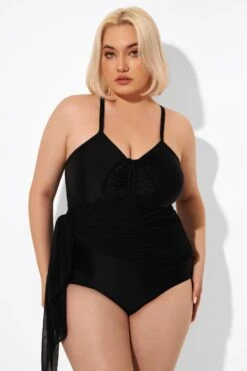 Black 2 In 1 Adjustable Straps Retro One Piece Swimsuit 13 Black 2 In 1 Adjustable Straps Retro One Piece Swimsuit -Maraluxe Swimwear Shop b deop177001 5