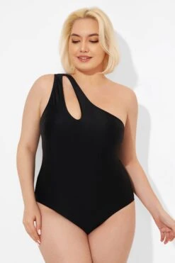 Black Cut Out One Shoulder One Piece Swimsuit