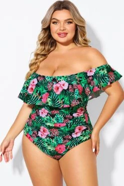 Floral Print Bandeau Off The Shoulder Ruffle One Piece Swimsuit 10 Floral Print Bandeau Off The Shoulder Ruffle One Piece Swimsuit -Maraluxe Swimwear Shop b deop183006 1