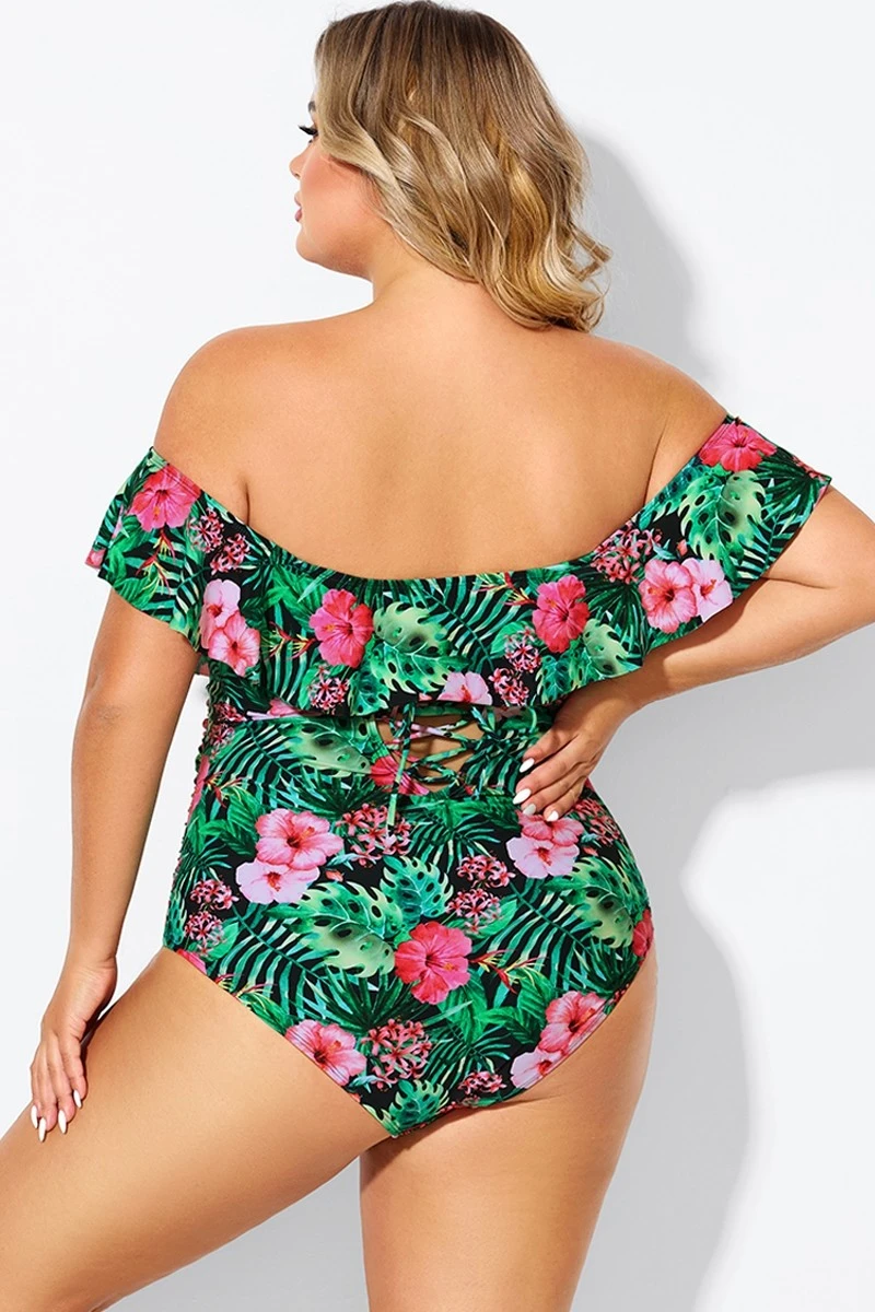 Floral Print Bandeau Off The Shoulder Ruffle One Piece Swimsuit 4 Floral Print Bandeau Off The Shoulder Ruffle One Piece Swimsuit - Image 2