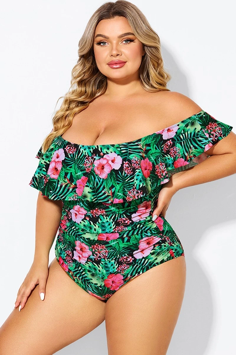 Floral Print Bandeau Off The Shoulder Ruffle One Piece Swimsuit 6 Floral Print Bandeau Off The Shoulder Ruffle One Piece Swimsuit - Image 4