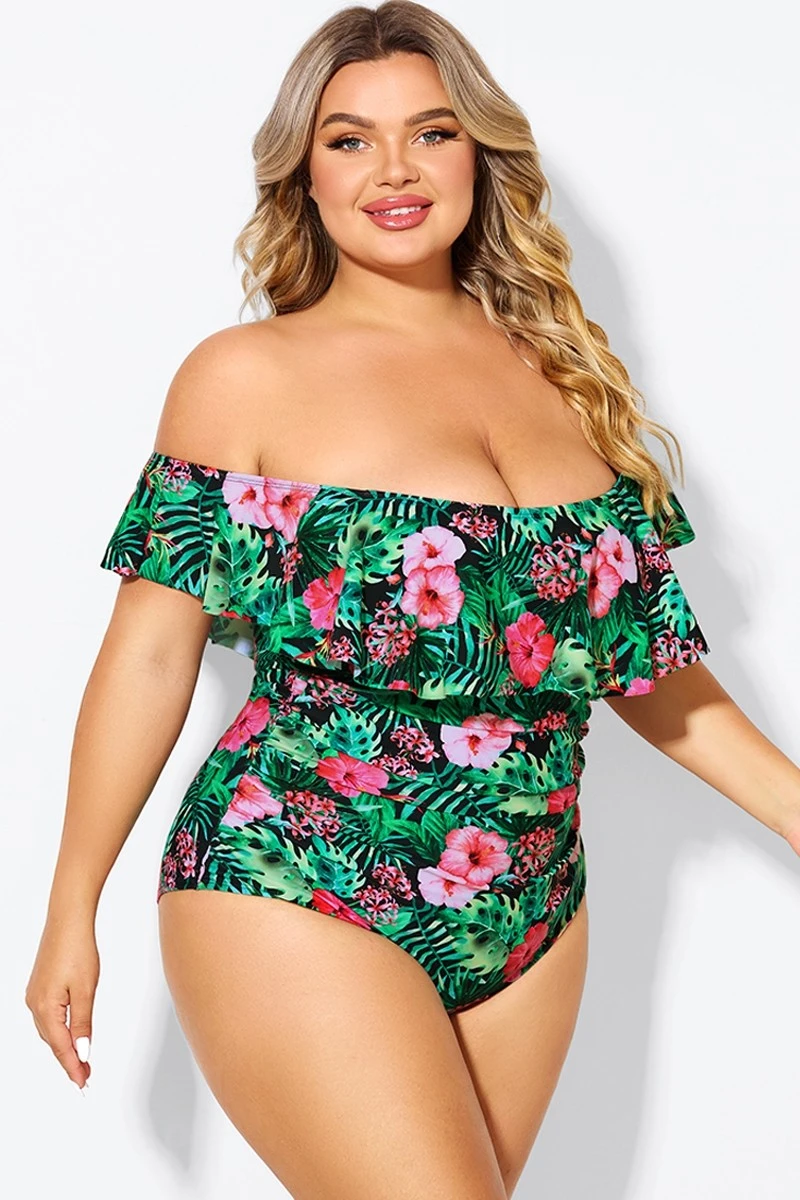 Floral Print Bandeau Off The Shoulder Ruffle One Piece Swimsuit 7 Floral Print Bandeau Off The Shoulder Ruffle One Piece Swimsuit - Image 5