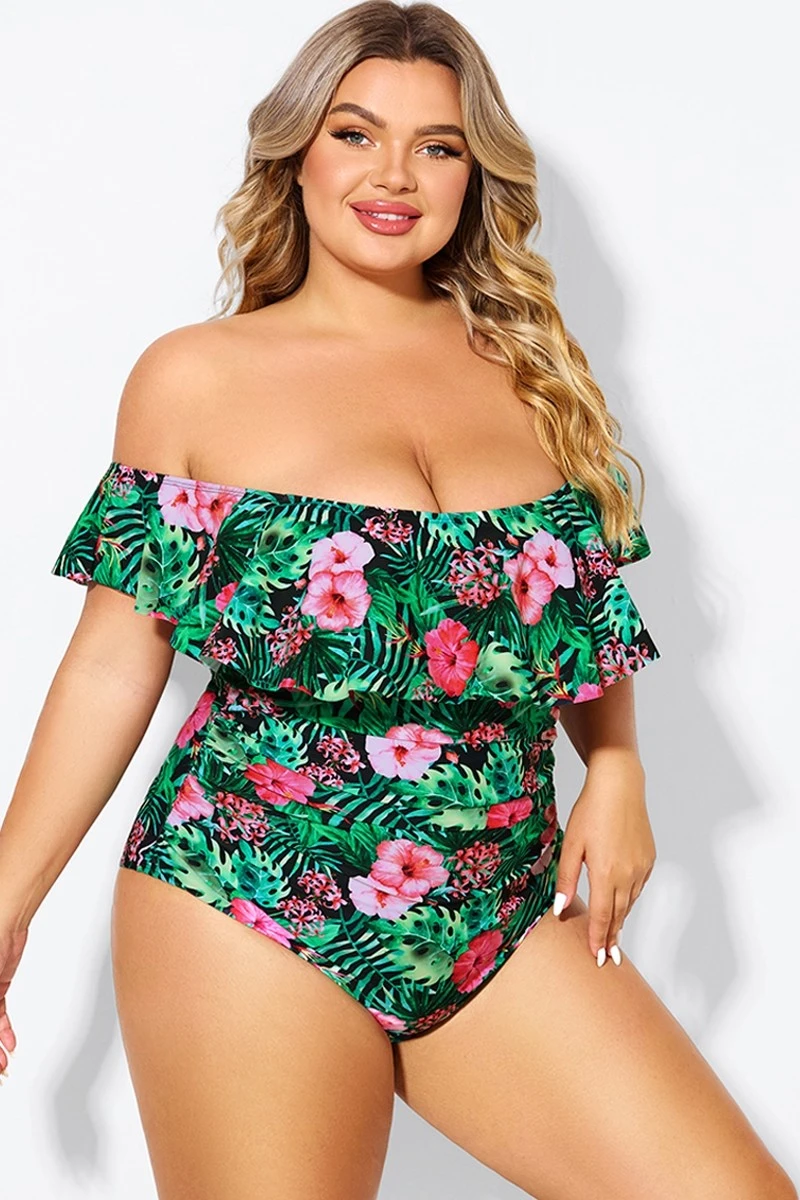 Floral Print Bandeau Off The Shoulder Ruffle One Piece Swimsuit 8 Floral Print Bandeau Off The Shoulder Ruffle One Piece Swimsuit - Image 6
